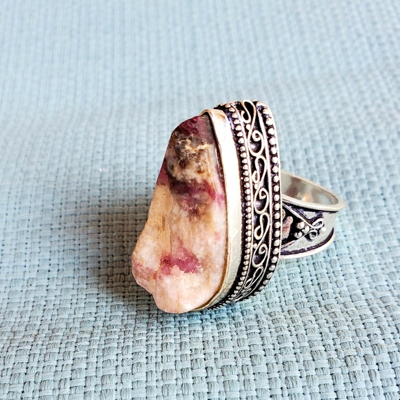 New Rough Ruby in Zoisite 925 Silver Ring. - Picture 10 of 12